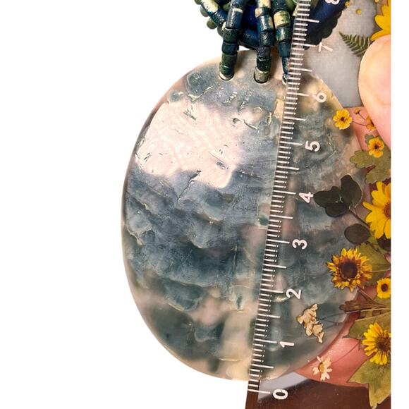 Vintage Womens Statement Necklace Abalone Blue Teal Beaded Wood Jewelry Green - Picture 7 of 8